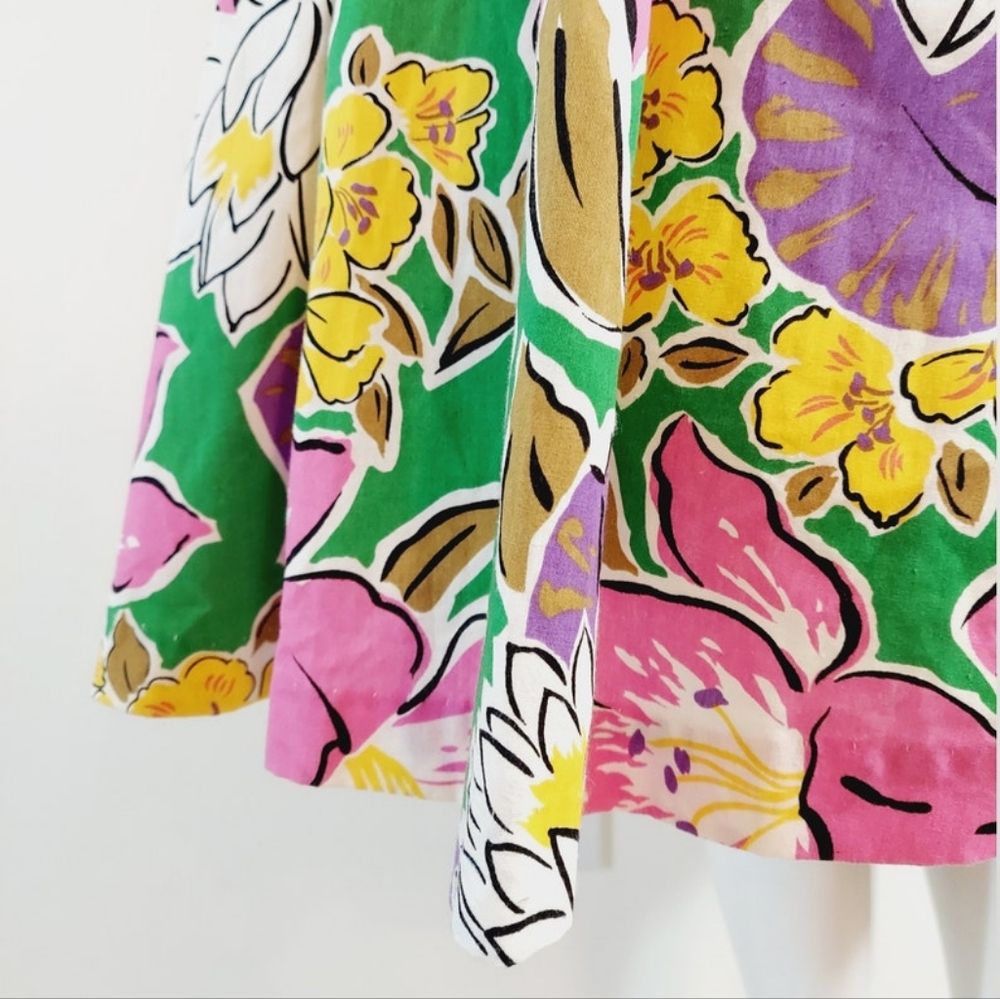 Vibrant Vintage 50s floral dress cotton handmade tropical dress - Picture 8 of 10